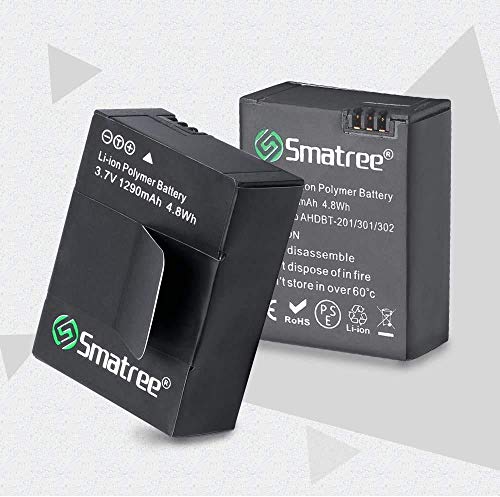 Smatree Batería de Alta Capacidad 1290mAH (paquete de 2) para GoPro HERO 3+, HERO 3, GoPro AHDBT-201 / AHDBT-301 / AHDBT-302