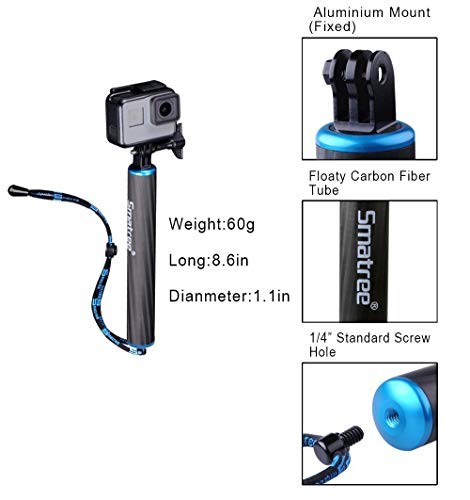 Smatree SmaPole F1 Palo Impermeable Flotante de Fibra de Carbono Compatible con Hero 10/9/8/7/6/5/5/4/3 + / 3/2/1 (Azul)?Buceo, esquí, Escalada