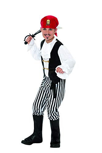 Smiffys-25761L Disfraz de Pirata y Camisa, Pantalones, cubrebotas, pañoleta para, Color Negro y Blanco, L-Edad 10-12 años (Smiffy'S 25761L)