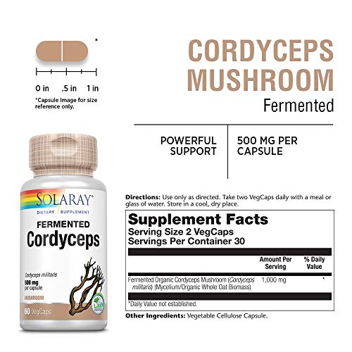 Solaray Cordyceps 500mg | Organically Grown Fermented Mushroom | 60 VegCaps