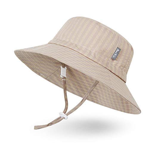 Sombrero de Sol para Bebé Niña Niño Infantil Niños Pequeños Unisexo Ajustable Sombrero Bob Protección Solar UPF 50-S:Rayas caquis