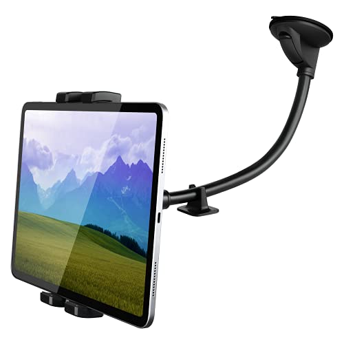 Soporte Tablet Coche para Salpicadero/Parabrisas con Ventosa, Aozcu Soporte Tableta & Cámara con Ajustable Cuello de Cisne para iPad Pro 12.9 Air Mini, Galaxy Tabs, iPhone, GoPro Hero y Otras Cámaras