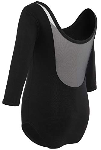 Soudittur Maillot de Ballet Danza Clásico para Niña Manga 3/4 Body Leotardo Gimnasia Ritmica (Negro, Tag 100 (Height: 95-105 cm))