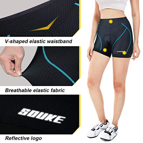 Souke Sports Pantalon Corto Ciclismo Mujer 4D Acolchado, Pantalones Corto Bicicleta Mujer, Pantalones Cortos De Ciclism Transpirables Antideslizante