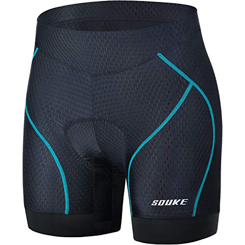 Souke Sports Pantalon Corto Ciclismo Mujer 4D Acolchado, Pantalones Corto Bicicleta Mujer, Pantalones Cortos De Ciclism Transpirables Antideslizante