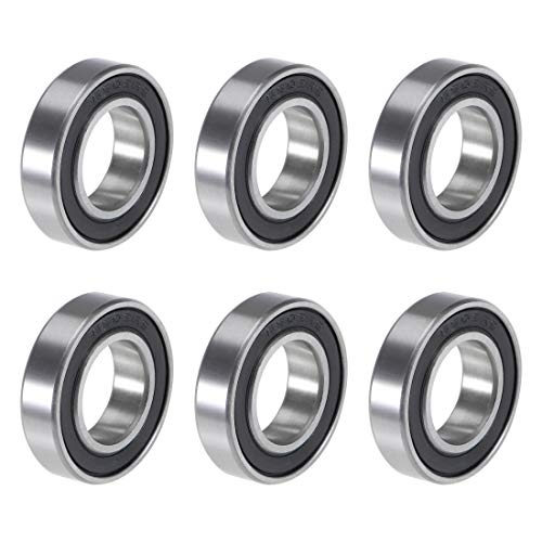sourcing map 6902-2RS Rodamientos de bolas de ranura profunda de 15 mm x 28 mm x 7 mm, doble sellado de acero cromado P5 (ABEC5) 6 piezas