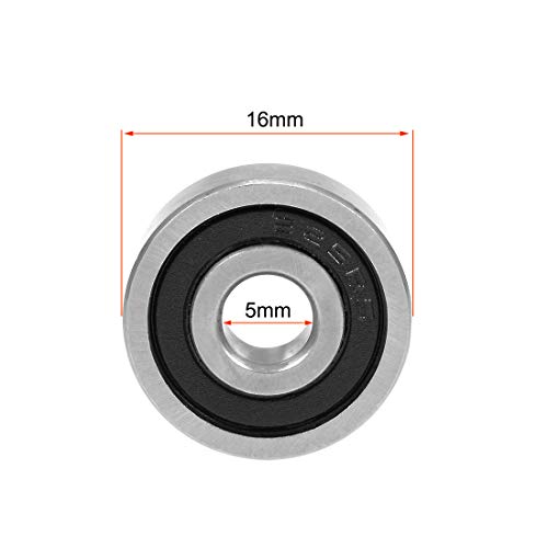 sourcing map Rodamientos de Bolas, 10x Cojinetes de Bolas de Ranura Profunda 625-2RS, 5x16x5mm Rodamiento de Doble Sellado, de Acero, para Roller Skate, Equipo Mecánico, Instrumentos Eléctrico