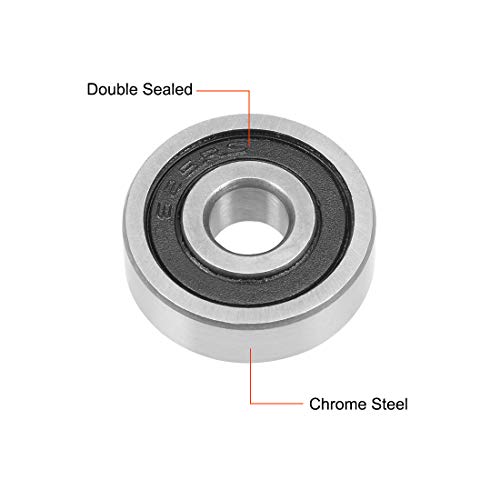 sourcing map Rodamientos de Bolas, 10x Cojinetes de Bolas de Ranura Profunda 625-2RS, 5x16x5mm Rodamiento de Doble Sellado, de Acero, para Roller Skate, Equipo Mecánico, Instrumentos Eléctrico