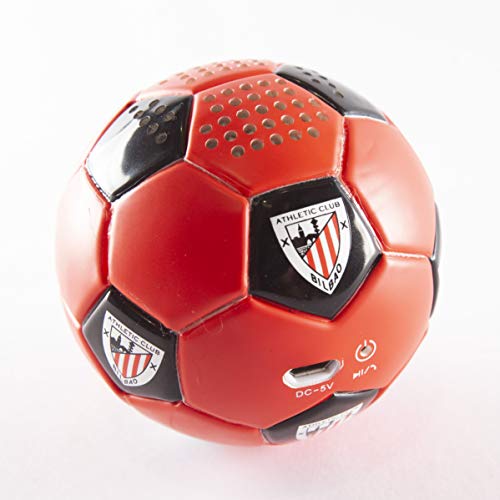 Speaker- Altavoz Bluetooh. Forma y tacto de balón. Producto oficial Athletic Club de Bilbao. Posibilidad sonido estéreo conectando dos altavoces.