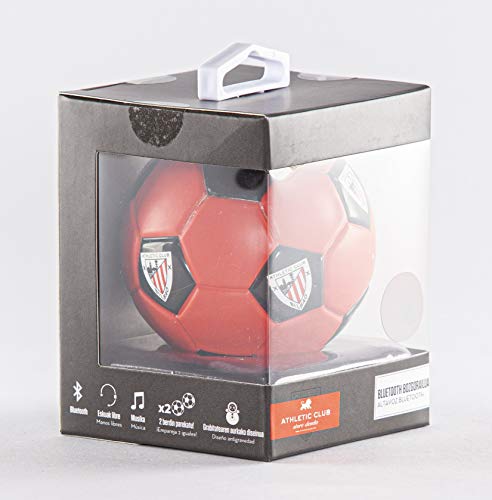 Speaker- Altavoz Bluetooh. Forma y tacto de balón. Producto oficial Athletic Club de Bilbao. Posibilidad sonido estéreo conectando dos altavoces.