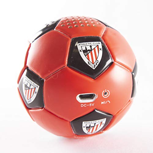 Speaker- Altavoz Bluetooh. Forma y tacto de balón. Producto oficial Athletic Club de Bilbao. Posibilidad sonido estéreo conectando dos altavoces.