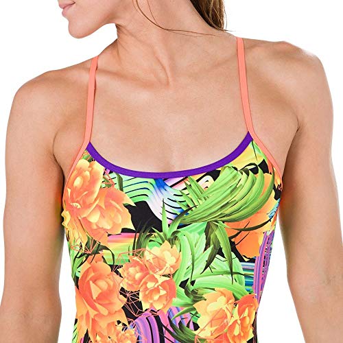 Speedo Funk Burst Single Crossback Bañador, Mujer, Naranja Fluorescente/Violeta/Verde Falso, 30