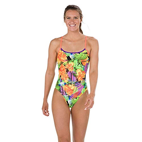 Speedo Funk Burst Single Crossback Bañador, Mujer, Naranja Fluorescente/Violeta/Verde Falso, 30