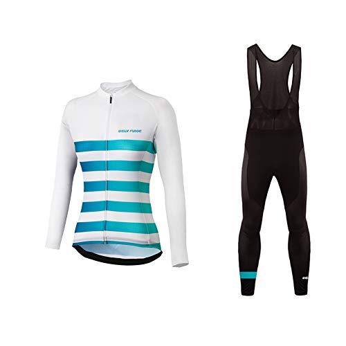 Sports Wear Mujer Maillots de Bicicleta Conjunto de Ropa de Ciclo Jersey de Manga Larga+Bib Pantalones Acolchados Cómodo Respirable Secado Rápido