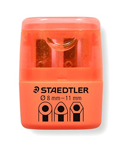 Staedtler 51260F-4BK Afilalápices doble con depósito, color naranja neón. Presentación en blister, rojo