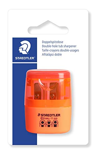 Staedtler 51260F-4BK Afilalápices doble con depósito, color naranja neón. Presentación en blister, rojo