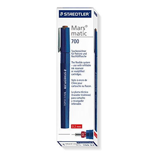 STAEDTLER Mars Matic 700 02 - Pluma técnica con puntera tubular de acero cromado duro 0,2 mm, azul