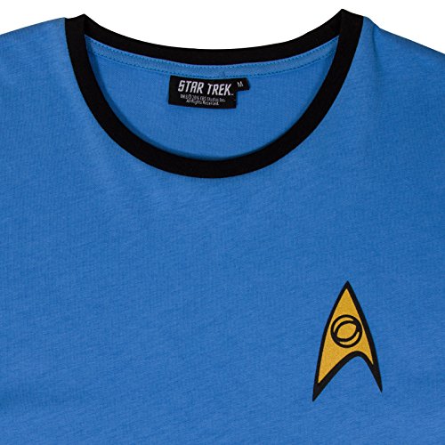 Star Trek - Camiseta oficial para hombre - Uniforme de Spock / Scotty / Capitán Kirk - Azul - Medium