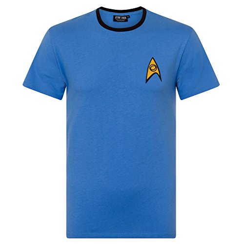 Star Trek - Camiseta oficial para hombre - Uniforme de Spock / Scotty / Capitán Kirk - Azul - Medium