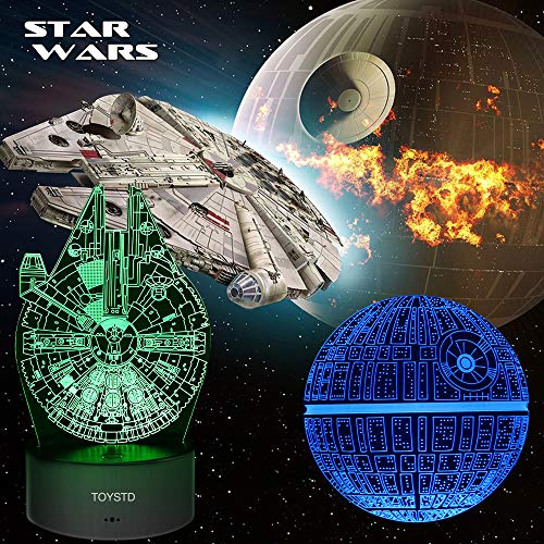 Star Wars 3D Luz de noche, Lámpara de ilusión Cuatro tipos y 16 colores Lámpara de decoración Cambio - Regalo perfectos para niño