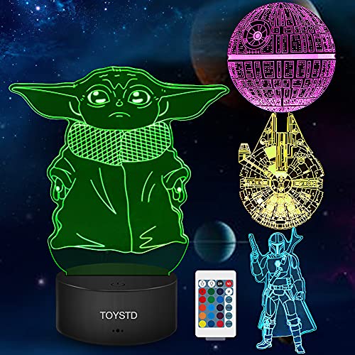 Star Wars 3D Luz de noche, Lámpara de ilusión Cuatro tipos y 16 colores Lámpara de decoración Cambio - Regalo perfectos para niño