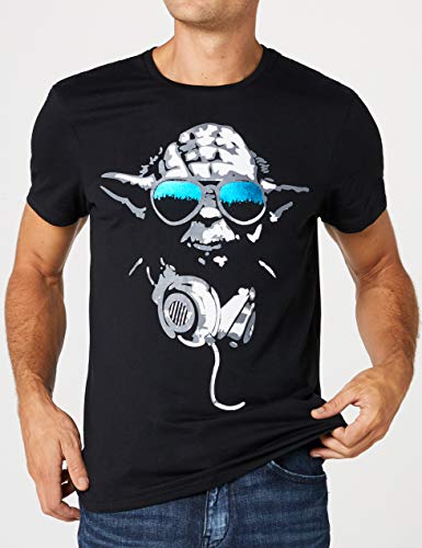 Star Wars DJ Yoda Cool Camiseta, Negro, Medium para Hombre