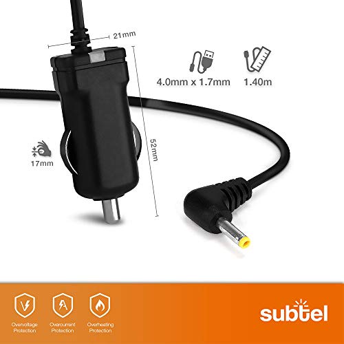 subtel® Cargador de Coche 1.4m 1000mA Compatible con navegador Tomtom GO 910 710 700 300 Rider v1 Regional Rider 2nd Edition One Europe, 5V Cable de Carga 4.0mm x 1.7mm 12V / 24V