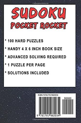 Sudoku Pocket Rocket- 100 Hard Pocket Size Sudoku Puzzles - Volume 2: Handy 4 x 6 inch layout – 1 Puzzle per Page (Hard Sudoku Pocket Rocket)