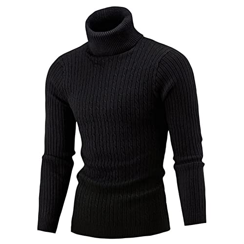 Suéter de Hombres Pullover Invierno Manguito de manga larga Sweat Sweat Sweat Suéter Slim Suéter suéter (Color : Black, Size : XL)