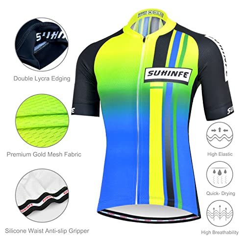 SUHINFE Maillot Ciclismo Hombre Verano, Transpirable y de Secado rápido Ropa Ciclismo y Culotte Ciclismo para MTB, Carreras Bicicletas