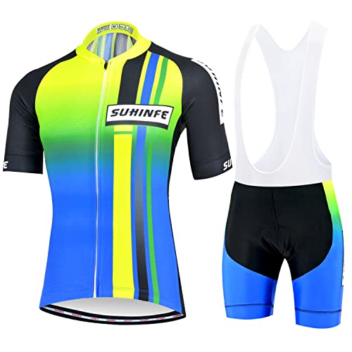 SUHINFE Maillot Ciclismo Hombre Verano, Transpirable y de Secado rápido Ropa Ciclismo y Culotte Ciclismo para MTB, Carreras Bicicletas