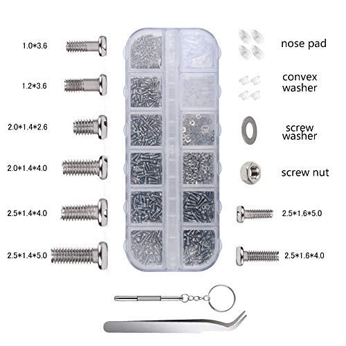 SUKUDON Kit de reparación de gafas destornillador de acero y almohadillas de nariz 1100 piezas tornillos para iPhone reloj joyería Sunglass PC DIY proyectos reparación