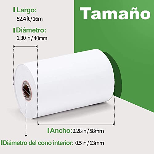 Sumedtec - Pack de 10 rollos de Papel termico 57x40, 57 mm x 40 mm para todos los Datafonos y TPV, sumadoras y basculas Paquete De 10, 57 x 40 x 12 mm, Color Blanco