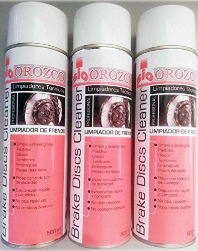 Suministros Orozco, s.l. Limpiador de Frenos Coche Moto o camion Profesional Spray 500ml. (3 Unidades)