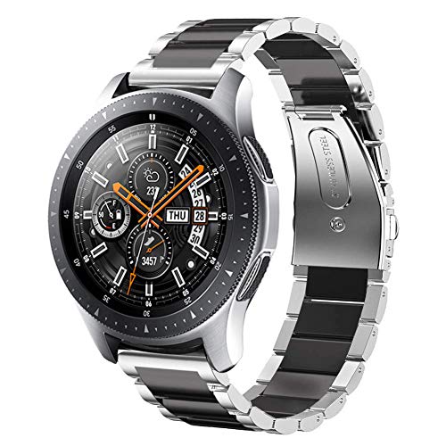 SUNDAREE Compatible con Correa Galaxy Watch 46MM,22MM Plata Negro Metal Acero Inoxidable Reemplazo Pulsera Repuesto Band para Samsung Galaxy 3 45MM LTE/Smartwatch GTR 47MM/Huawei Watch GT 2 Pro 46MM