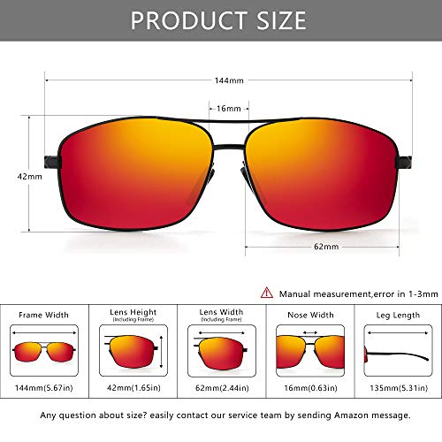 SUNGAIT Gafas de sol Hombre Polarizadas Retro Rectangulares metal Marc Negro/Rojo 2458