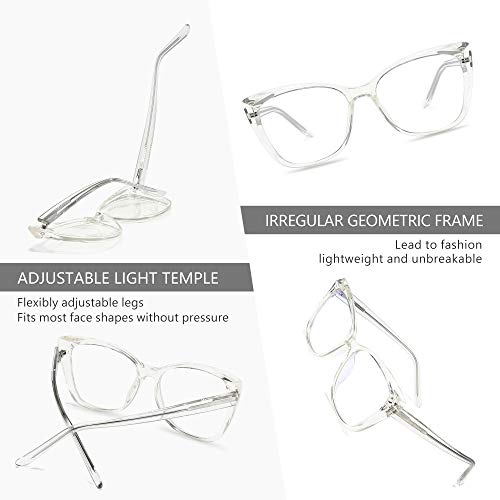 SUNGAIT Ojo de Gato Gafas Luz Anti-azul Gafas con Montura Geométrica Corte de Diamante(Marco Transparente)