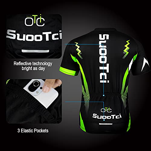 SuooTci Ciclismo Uomo Estive Magliette MTB Maniche Corte + Pantaloncini Imbottiti Completo Bici da Corsa Pro-B-XL