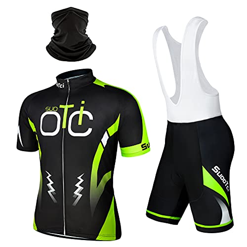 SuooTci Ciclismo Uomo Estive Magliette MTB Maniche Corte + Pantaloncini Imbottiti Completo Bici da Corsa Pro-B-XL