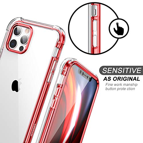 SURITCH Funda iPhone 12 Pro MAX 6,7" 360 Grados Transparente y Protector Antigolpes [Ultra Hybrid] PC Dura Resistente + TPU Silicona Rojo Bumper, Doble Cara Carcasa