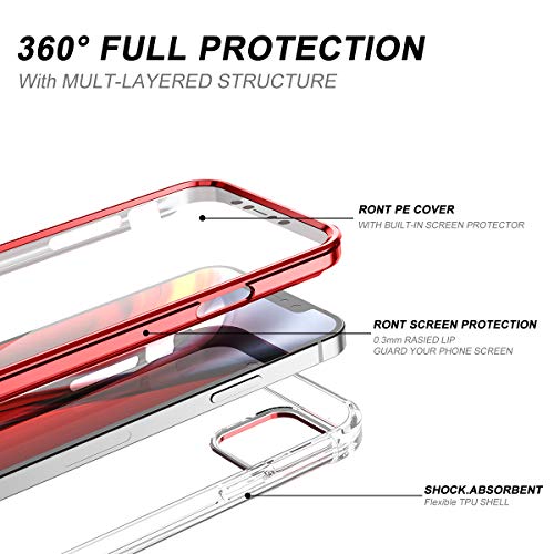 SURITCH Funda iPhone 12 Pro MAX 6,7" 360 Grados Transparente y Protector Antigolpes [Ultra Hybrid] PC Dura Resistente + TPU Silicona Rojo Bumper, Doble Cara Carcasa