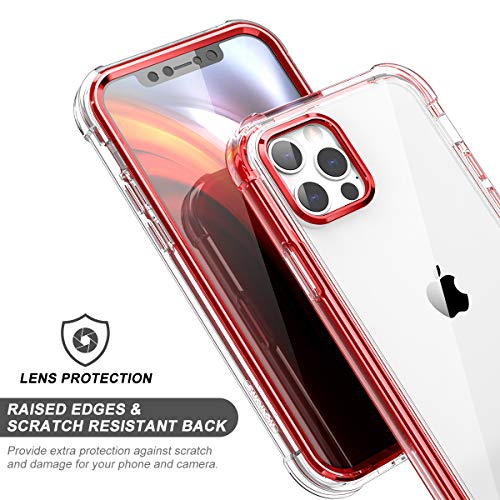 SURITCH Funda iPhone 12 Pro MAX 6,7" 360 Grados Transparente y Protector Antigolpes [Ultra Hybrid] PC Dura Resistente + TPU Silicona Rojo Bumper, Doble Cara Carcasa