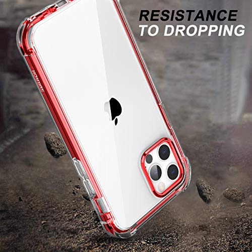 SURITCH Funda iPhone 12 Pro MAX 6,7" 360 Grados Transparente y Protector Antigolpes [Ultra Hybrid] PC Dura Resistente + TPU Silicona Rojo Bumper, Doble Cara Carcasa