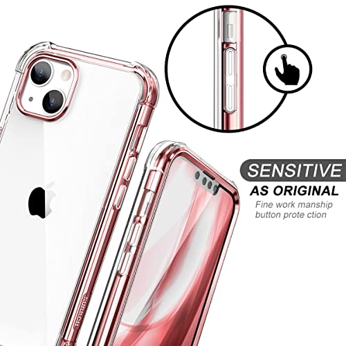 SURITCH Funda iPhone 13 Protector Pantalla Integrado 360 Protección híbrida Cuerpo Completo Carcasa Dura + TPU Carcasa iPhone 13 Protector para iPhone 13 6.1"(Oro Rosa)