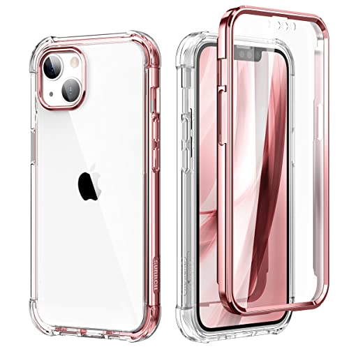 SURITCH Funda iPhone 13 Protector Pantalla Integrado 360 Protección híbrida Cuerpo Completo Carcasa Dura + TPU Carcasa iPhone 13 Protector para iPhone 13 6.1"(Oro Rosa)