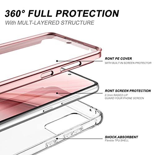 SURITCH Funda Samsung Galaxy A72 360 Grados Transparente y Protector Antigolpes [Ultra Hybrid] PC Dura Resistente Silicona Oro Rosa Bumper Doble Cara Carcasa por Samsung Galaxy A72 5G/4G 6,7 Pulgada