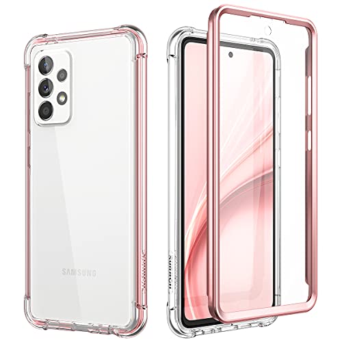 SURITCH Funda Samsung Galaxy A72 360 Grados Transparente y Protector Antigolpes [Ultra Hybrid] PC Dura Resistente Silicona Oro Rosa Bumper Doble Cara Carcasa por Samsung Galaxy A72 5G/4G 6,7 Pulgada