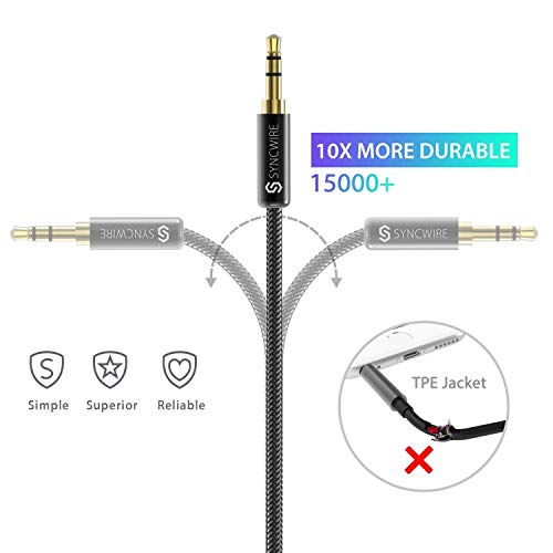 Syncwire Cable Jack 3.5 Macho Macho, Cable de Audio 3.5mm de Nylon Trenzado - 1M Cable Aux Cable Auxiliar Coche Estéreo para Auriculares, iPod, iPhone, iPad, Audio de Coche, Phones, MP3