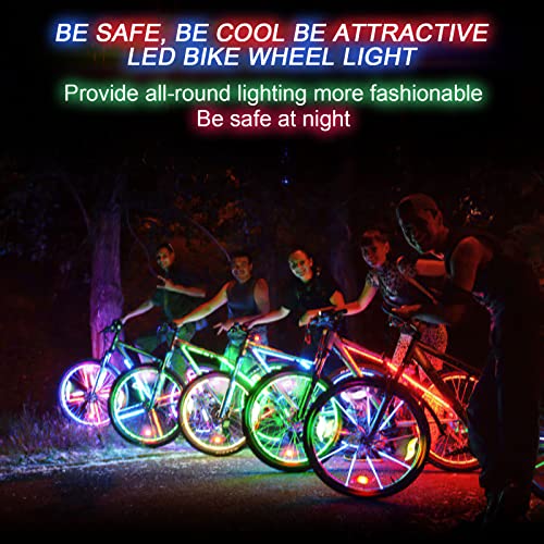 TAGVO 4pcs luz de radios de Bicicleta (rojo+verde+azul+multicolor) con caja delicada,luces de radios de rueda de fácil instalación resistentes al agua,lámpara LED de neón para llantas,3 modos de flash