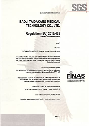 TAI DA KANG Mascarillas FFP2 Homologadas, Forma 3D (Tipo Pez), CE0598 EN 149:2001 + A1:2009 FFP2 NR (blancox10)